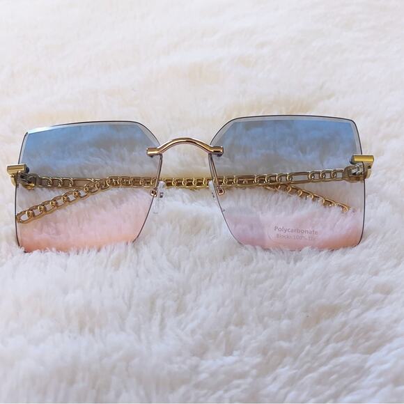 Stylens Accessories - Skyla Blue & Pink Gold Chain Link Oversized Sunglasses